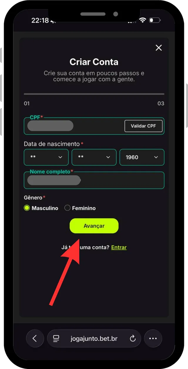 Cadastro Joga Junto passo 4: Avance