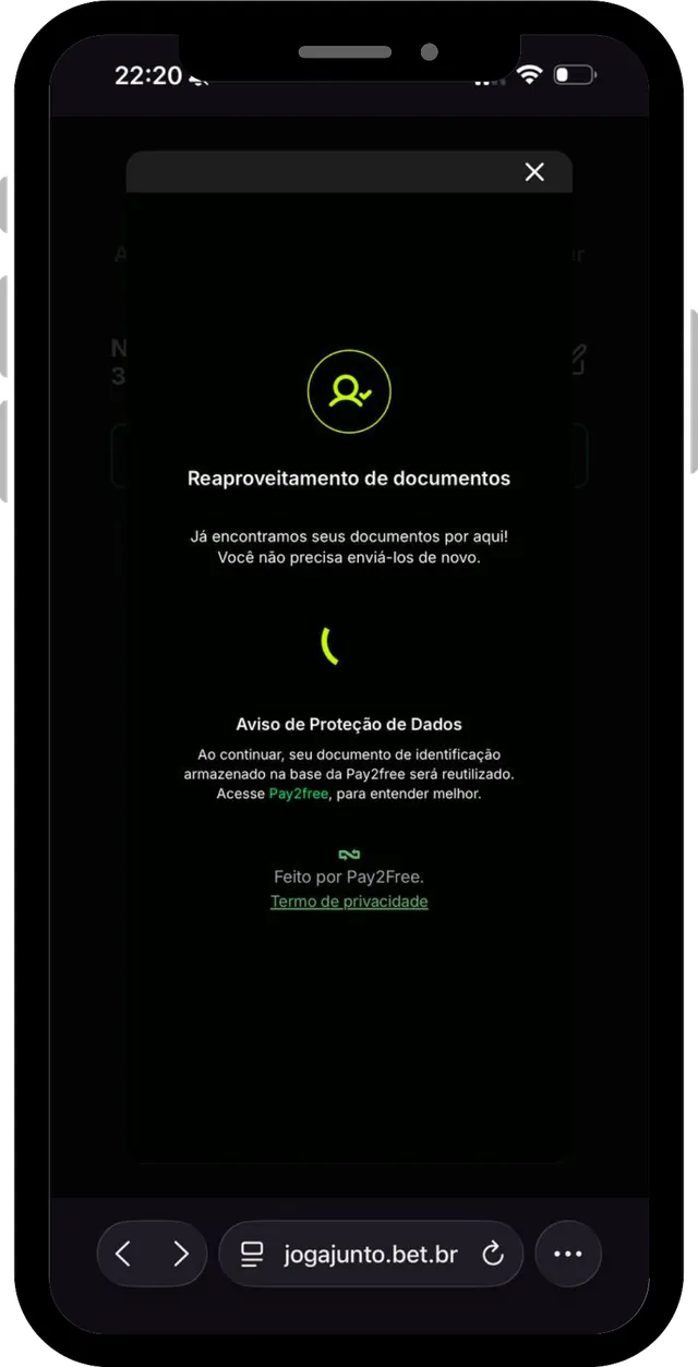 Cadastro Joga Junto passo 8: Verificação (KYC)