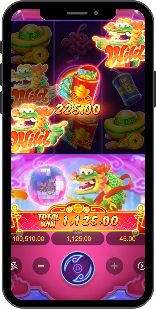 Fortune Dragon na Joga Junto no celular — Uma vitória com o Dragão Wild e o multipli
