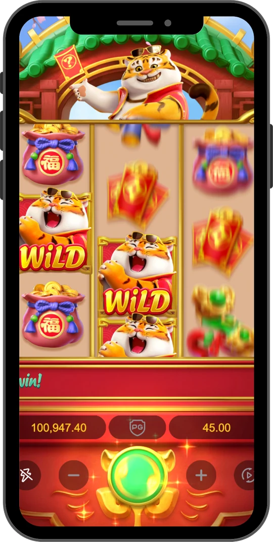 Fortune Tiger na Joga Junto no celular — As três colunas girando — o Tigre é o sí