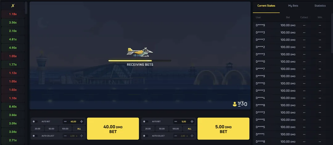 JetX na Joga Junto — RECEIVING BETS, duas apostas abertas no modo demo