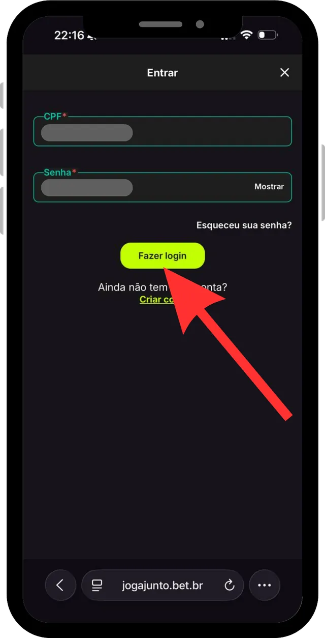 Login Joga Junto passo 3: Faça login