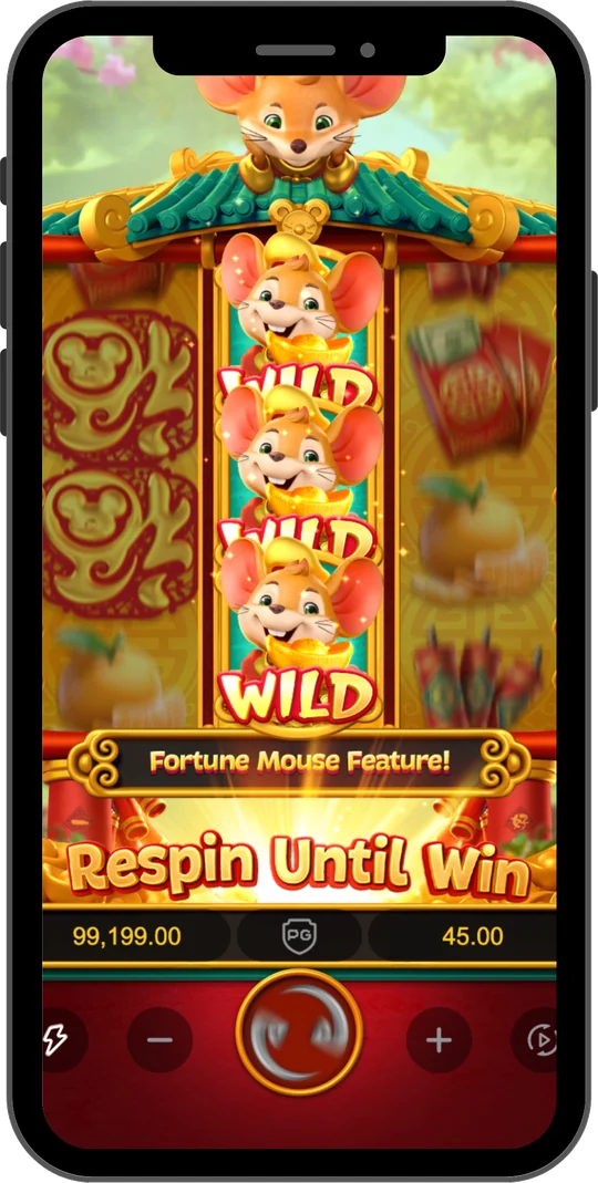 Fortune Mouse na Joga Junto no celular — Fortune Mouse Feature: o Wild fixa no meio e as colu