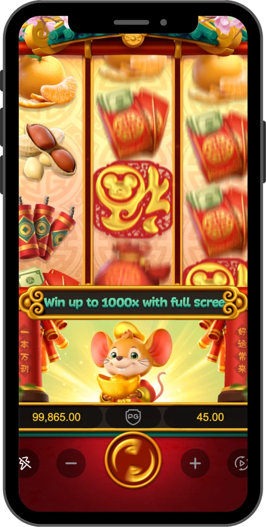 Fortune Mouse na Joga Junto no celular — A grade 3×3 com os símbolos do tema — envelope, lara