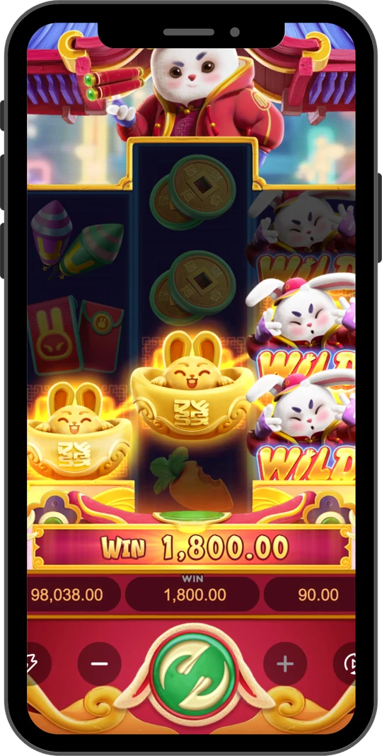 Fortune Rabbit na Joga Junto no celular — Uma vitória com o Coelho Wild e os lingote