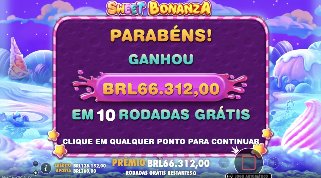 Sweet Bonanza — prêmio de 66.312 em 10 rodadas grátis no modo demo