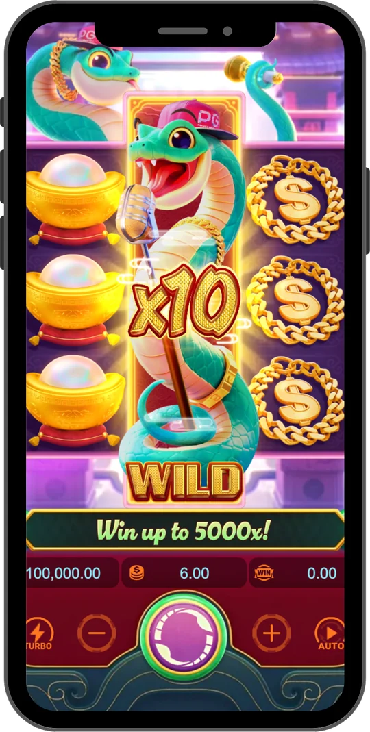 Fortune Snake na Joga Junto no celular — Wild empilhada preenchendo a coluna do meio, com o m